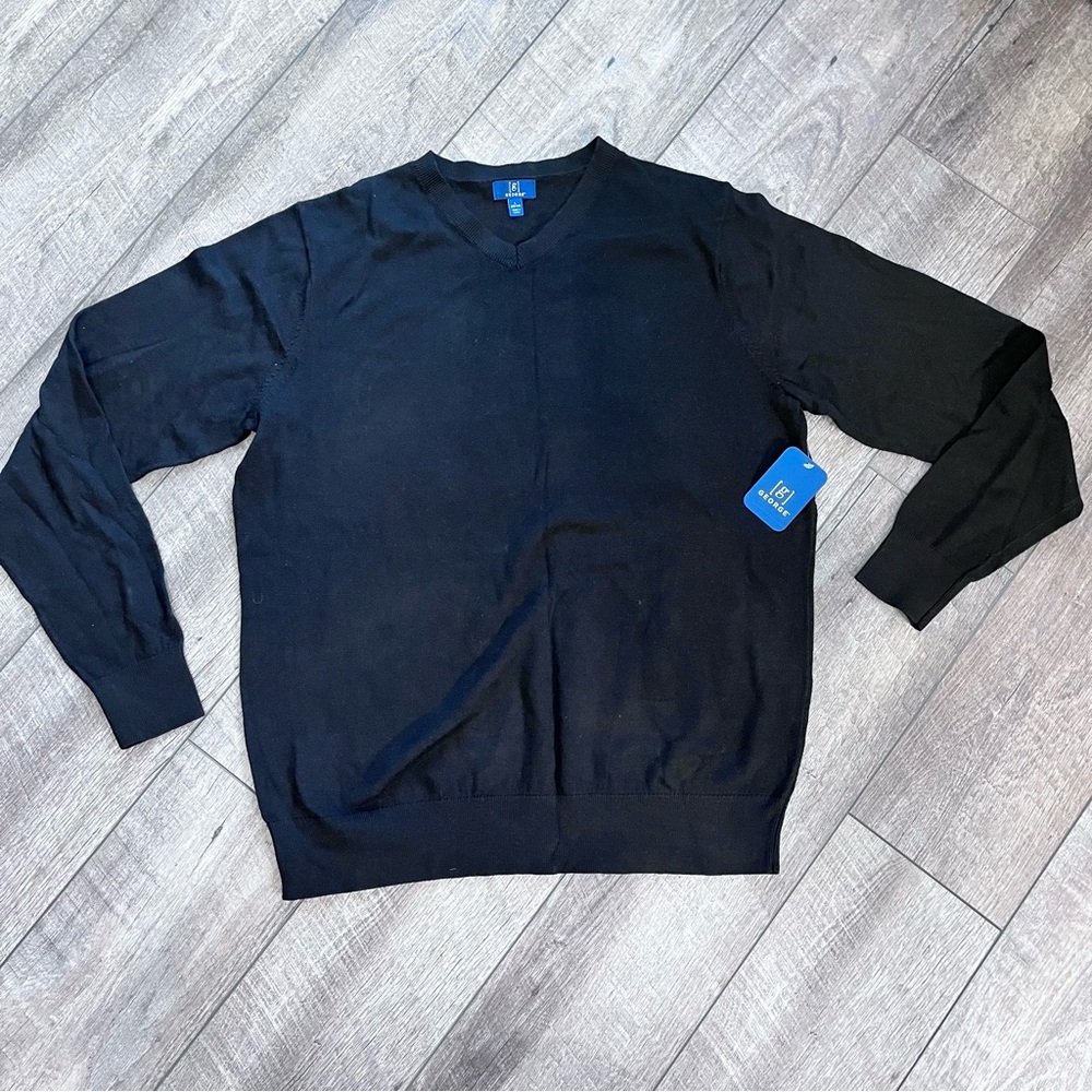 George Men's Classic Black V-Neck Sweater